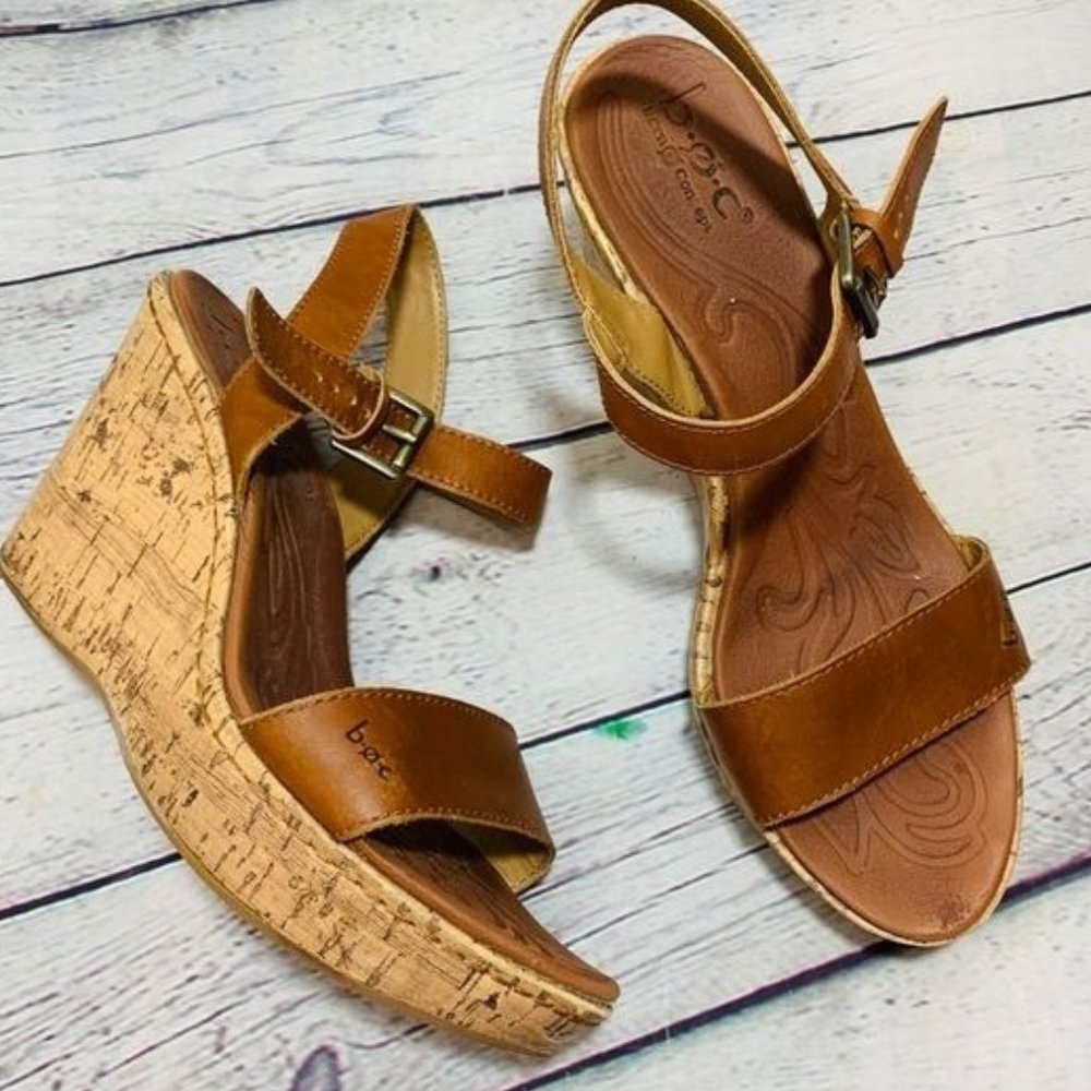 B.O.C | Cork Wedge Brown Leather Sandals